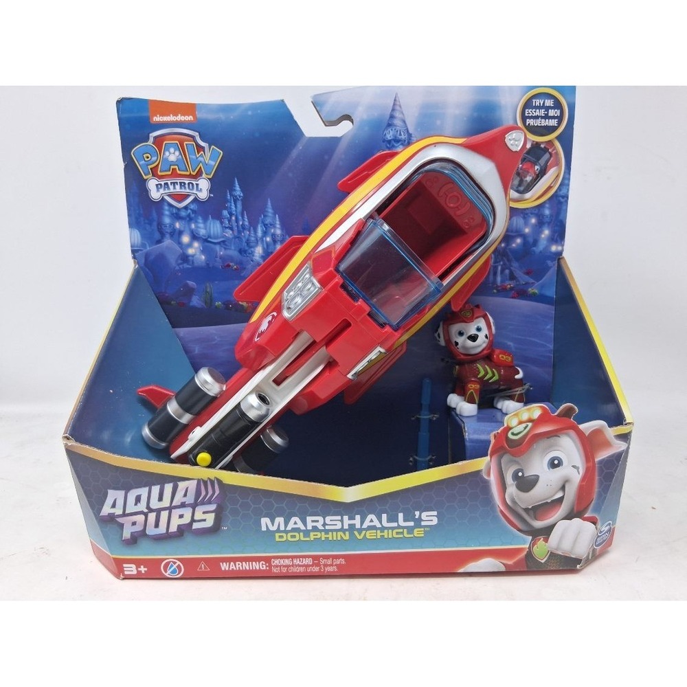 Paw Patrol Aqua Pups Marshall Dolphin Submarine Transforming Vehicle w/ Figure i